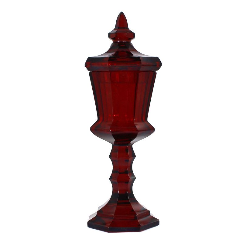 Covered cup with gold ruby overlay, multiple faceted, Emil Rimpler
