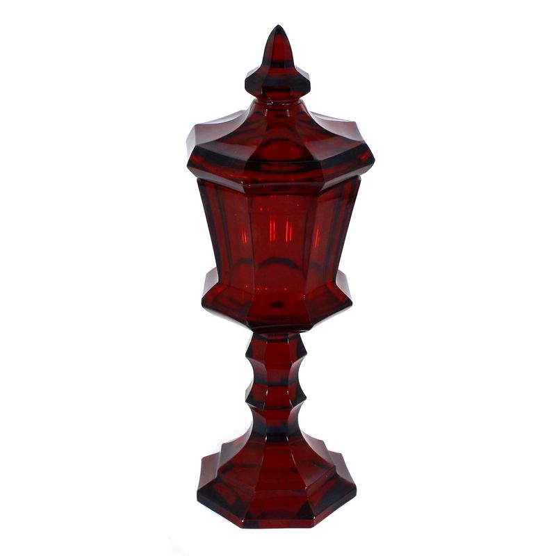 Covered cup with gold ruby overlay, multiple faceted, Emil Rimpler