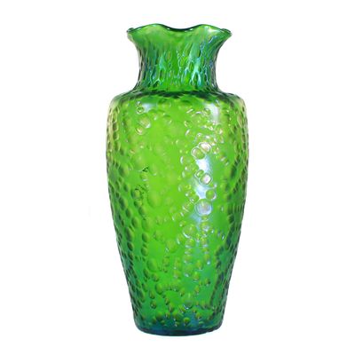 Grosse Vase aus grünem Glas, kugeloptisch, Loetz, Serie creta Diaspora um 1902