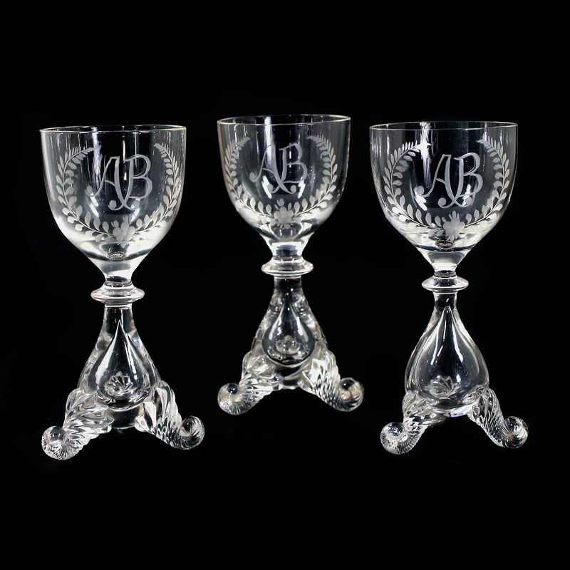 1st of 3. Wine glass on three volute feet, cup with palmettes &amp; monogram AB