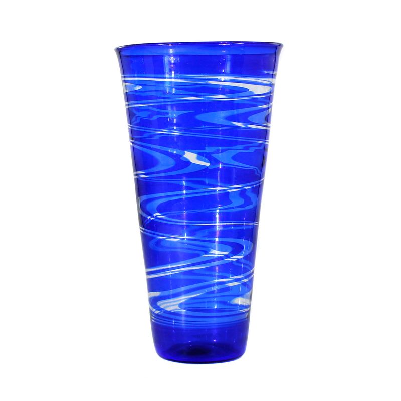 Studio glass vase with blue thread decoration, signed Albrecht Greiner Mai, around 1982