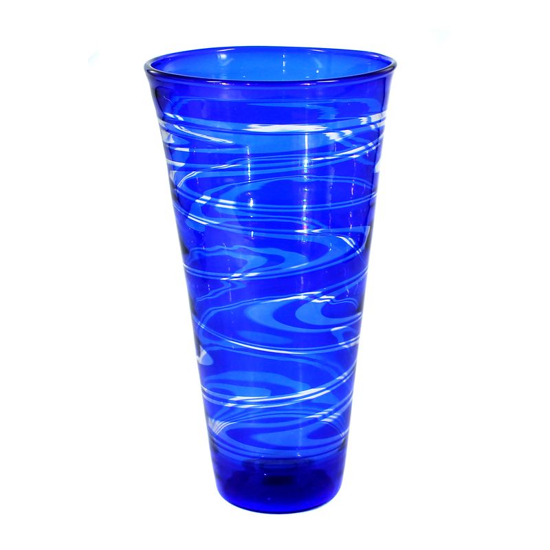 Studio glass vase with blue thread decoration, signed Albrecht Greiner Mai, around 1982