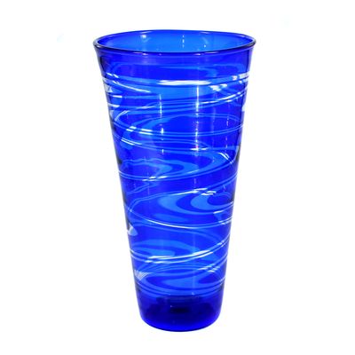 Studioglas Vase mit blauen Fadendekor, signiert Albrecht Greiner Mai, um 1982