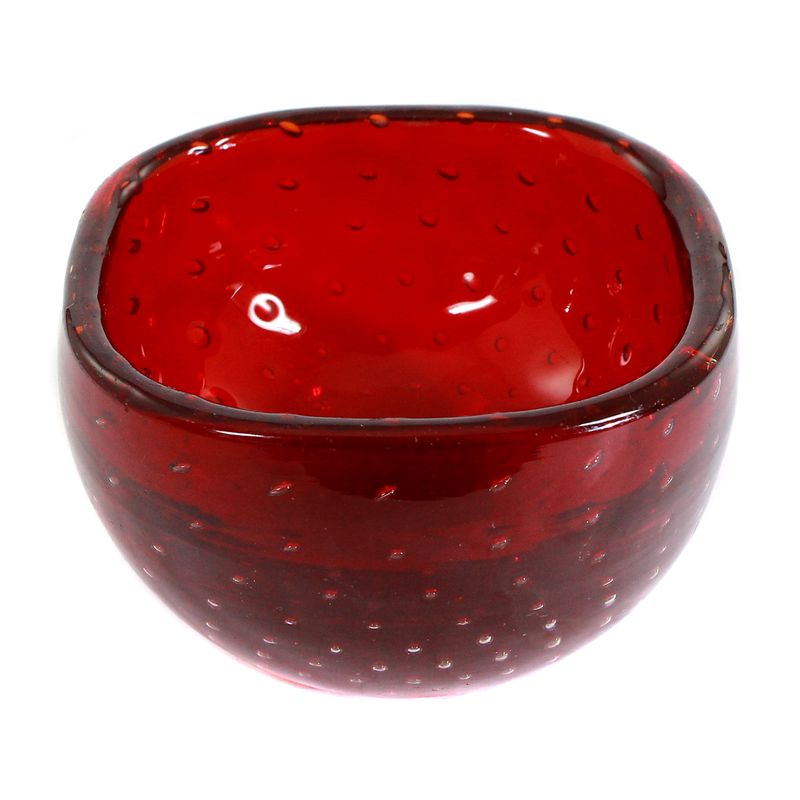 Red bowl with symmetrically engraved air bubbles, Venini Murano 1947-66
