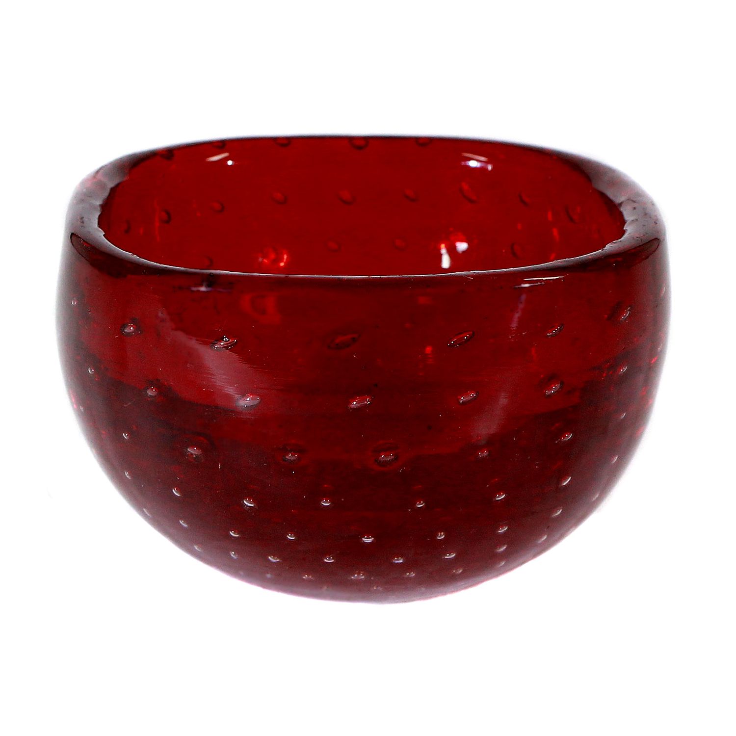 Red bowl with symmetrically engraved air bubbles, Venini Murano 1947-66