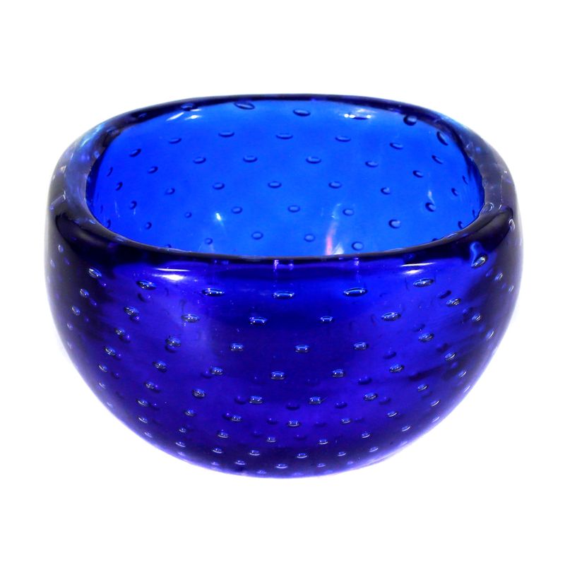 Blue bowl with symmetrically engraved air bubbles, Venini Murano 1947-66