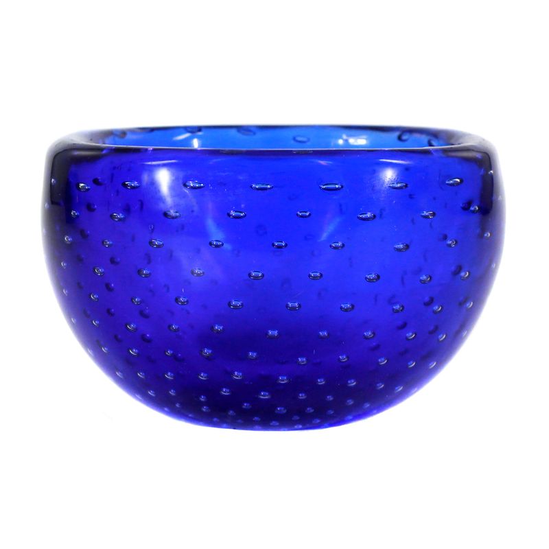 Blue bowl with symmetrically engraved air bubbles, Venini Murano 1947-66