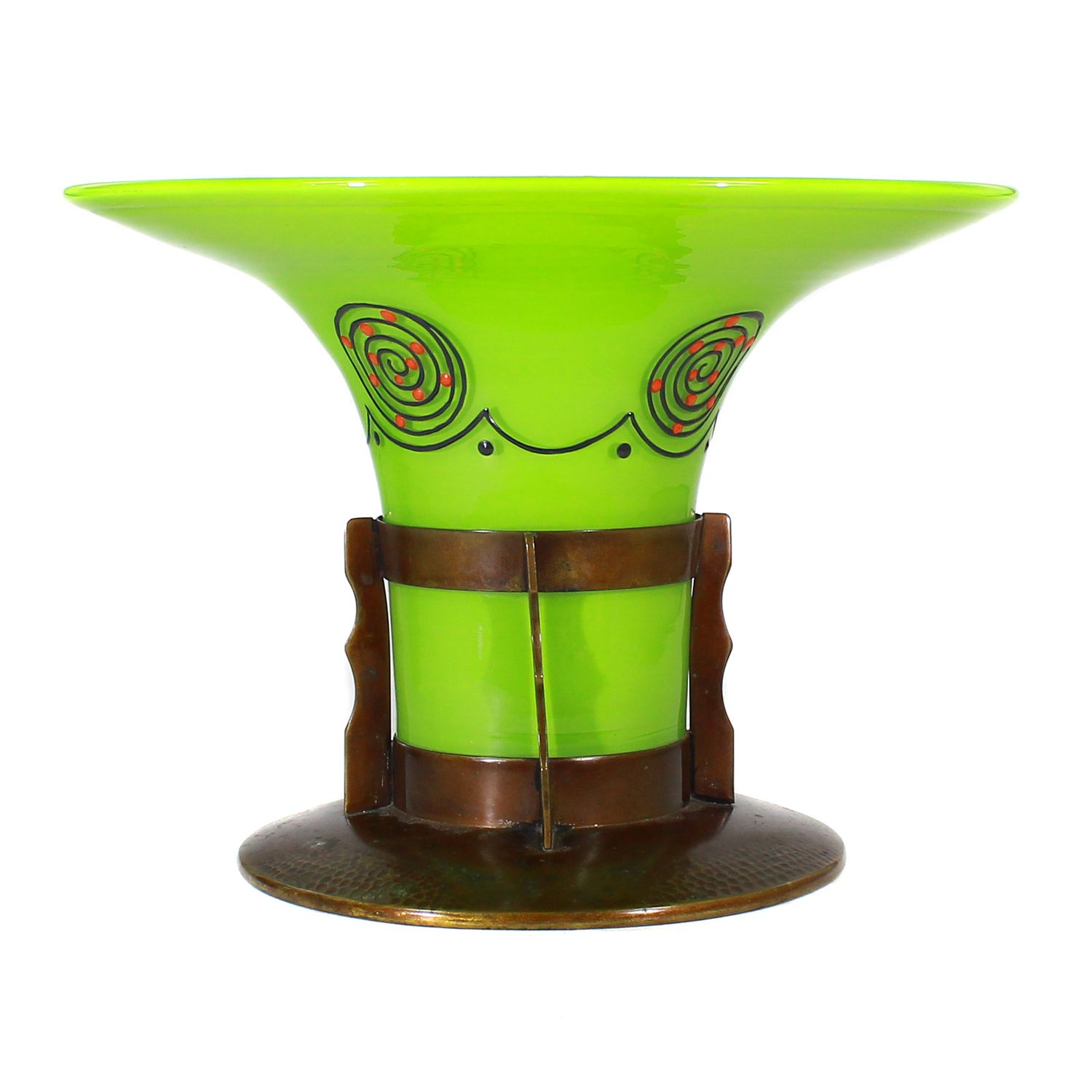 Art Nouveau vase made of opaque green glass with metal fittings, Reichenbach around 1906-10
