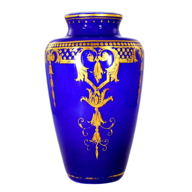 Vase aus Opalglas mit Royalblauen Überfang und Goldmalerei, Russland um 1870