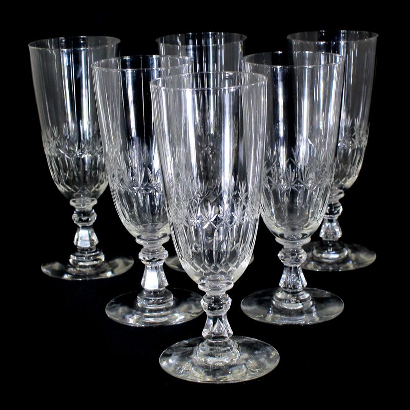 6 Bock cups with baluster shaft and pierced air bubble, Fenner Glashütte
