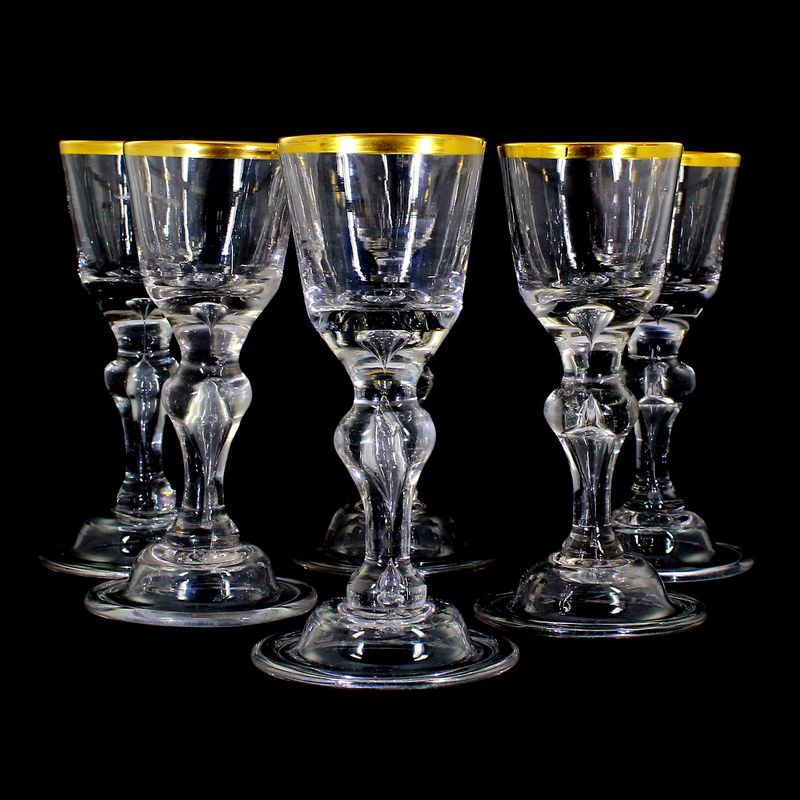 6 goblets made of colorless crystal glass with gold rim, Schorborn glassworks