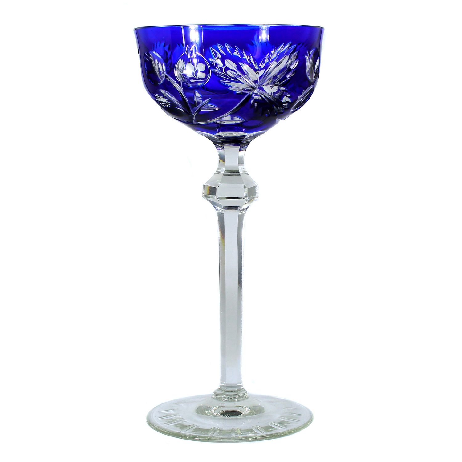 Champagne bowl with cobalt blue overlay and polished deep cut, Peill around 1925