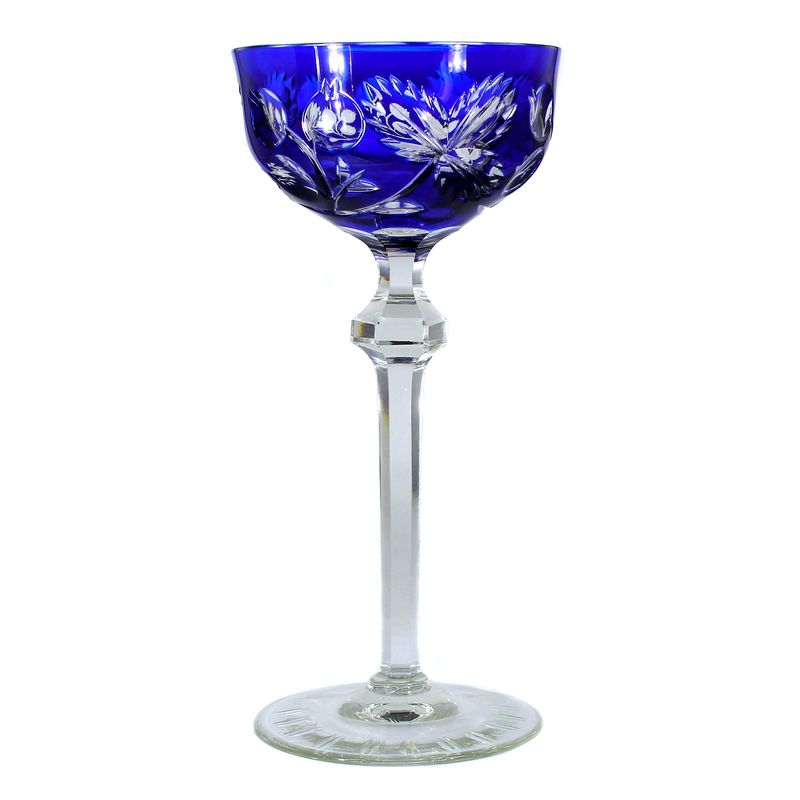 Champagne bowl with cobalt blue overlay and polished deep cut, Peill around 1925