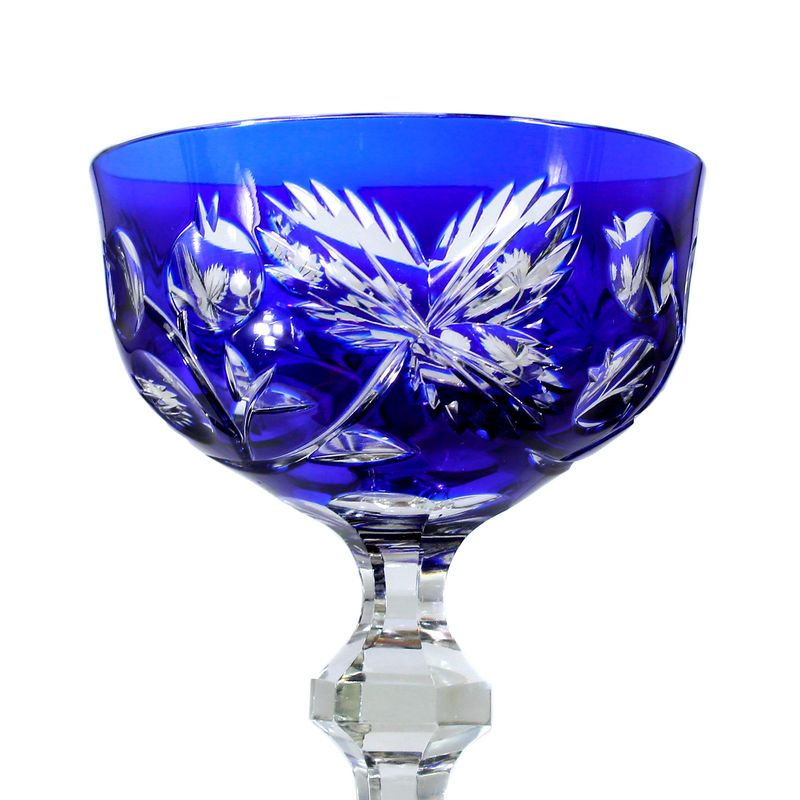 Champagne bowl with cobalt blue overlay and polished deep cut, Peill around 1925