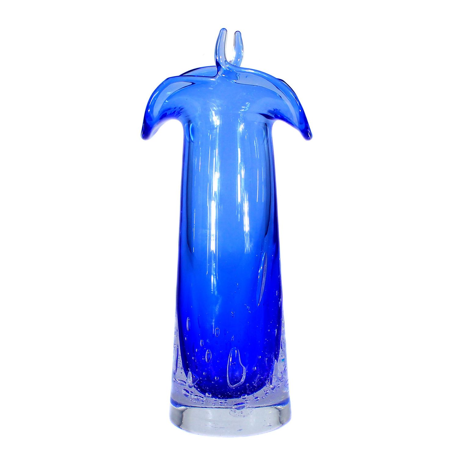 Vase with blue interior and air bubbles, Skrdlovice, Karel Wünsch around 1971