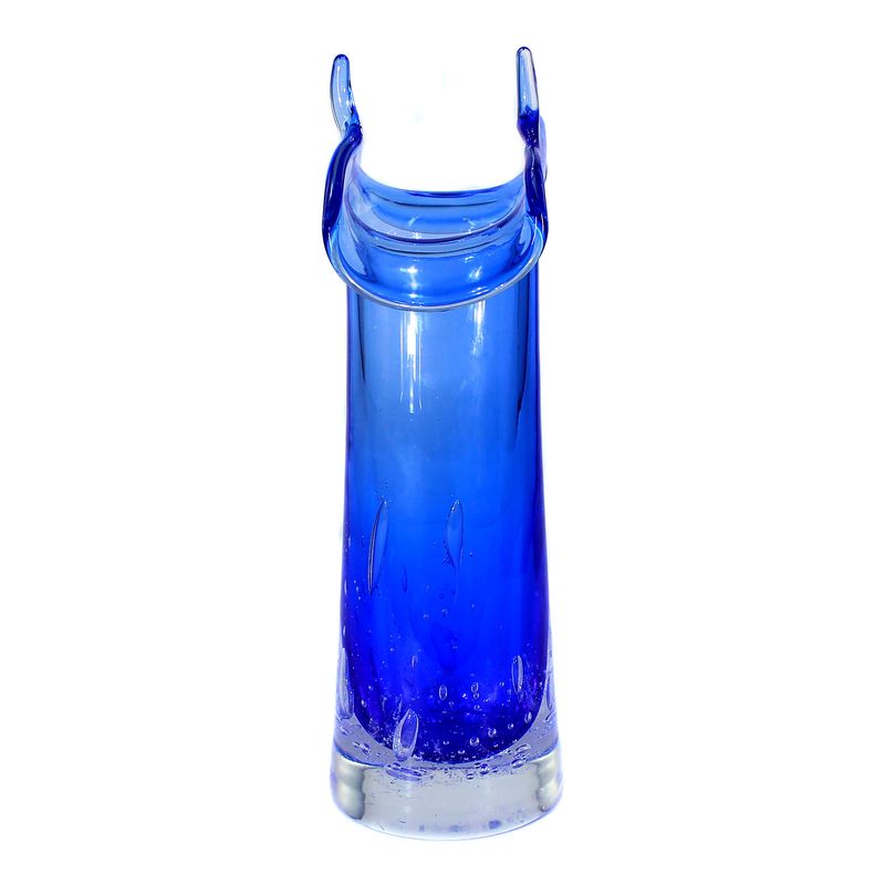 Vase with blue interior and air bubbles, Skrdlovice, Karel Wünsch around 1971
