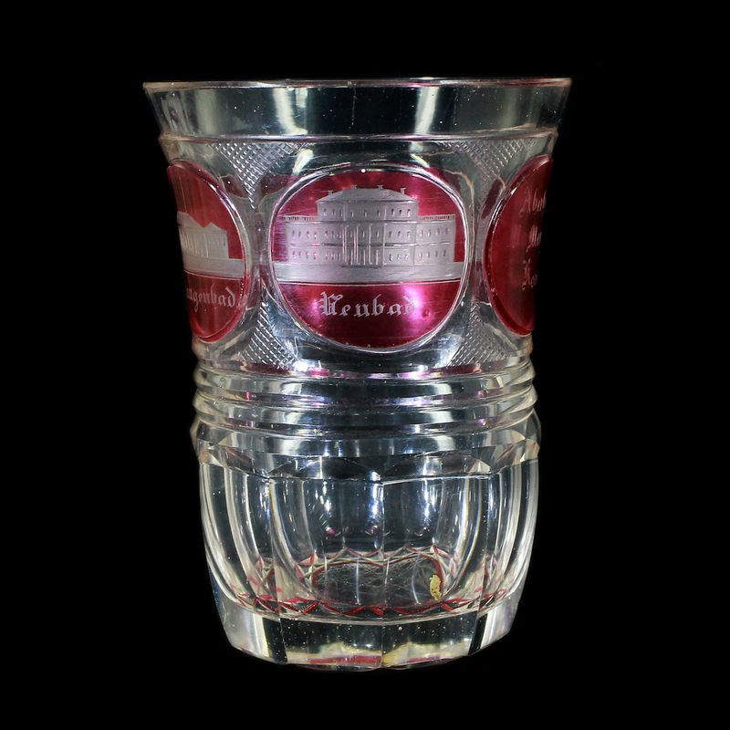 Views / bath glass with round medallion from Steinbad, etc., Bohemia around 1850