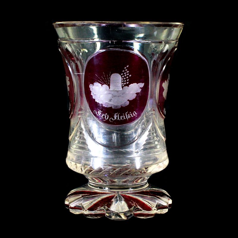 Footed cup with cut allegories, North Bohemia around 1840-50