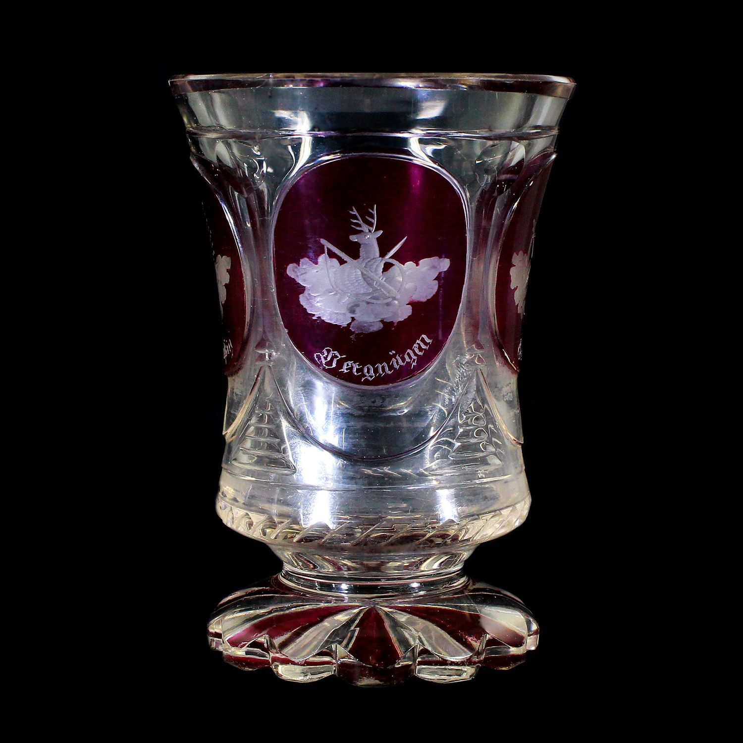 Footed cup with cut allegories, North Bohemia around 1840-50