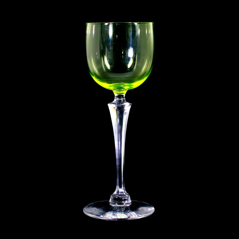 Stem glass made of colorless glass with uranium-containing cup, German around 1900
