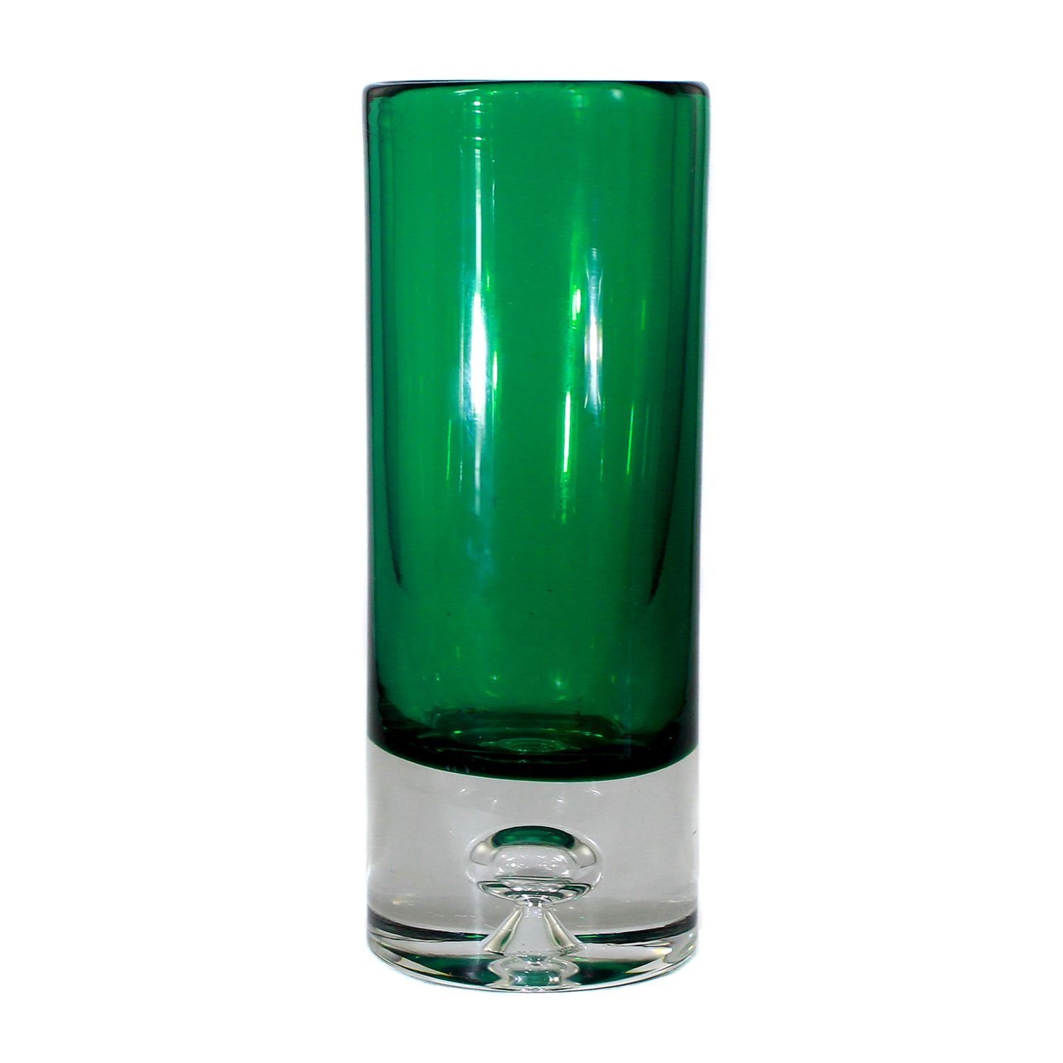 Rod vase made of colorless glass with dark green interior, Wirkkala hut variant