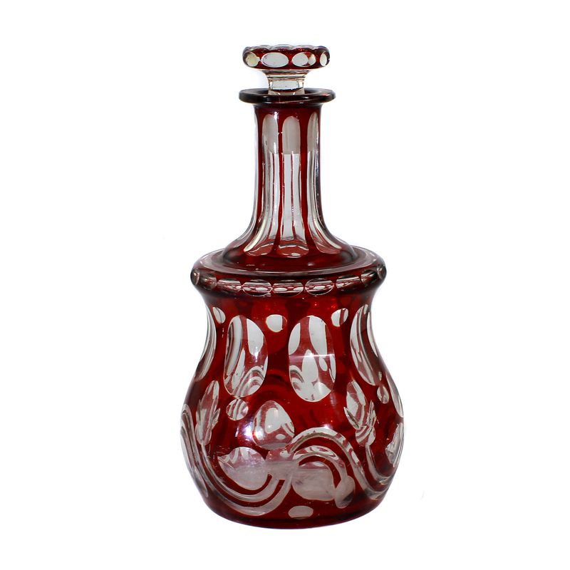 Night bottle with ruby ​​red glaze and cut ornamentation, Bohemia around 1860-70