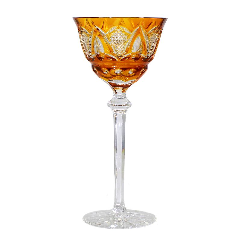 Stem glass with orange overlay and decorative cut decoration, Rohrbach &amp; Böhme around 1920