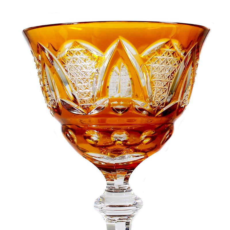 Stem glass with orange overlay and decorative cut decoration, Rohrbach &amp; Böhme around 1920