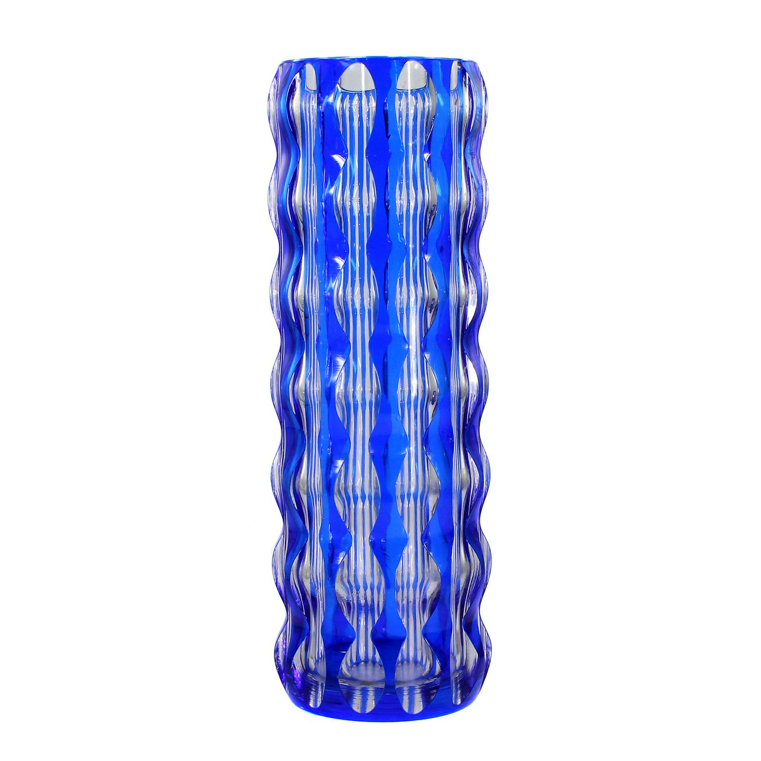 Rare tall vase with blue overlay and cut, Carl Meltzer around 1915