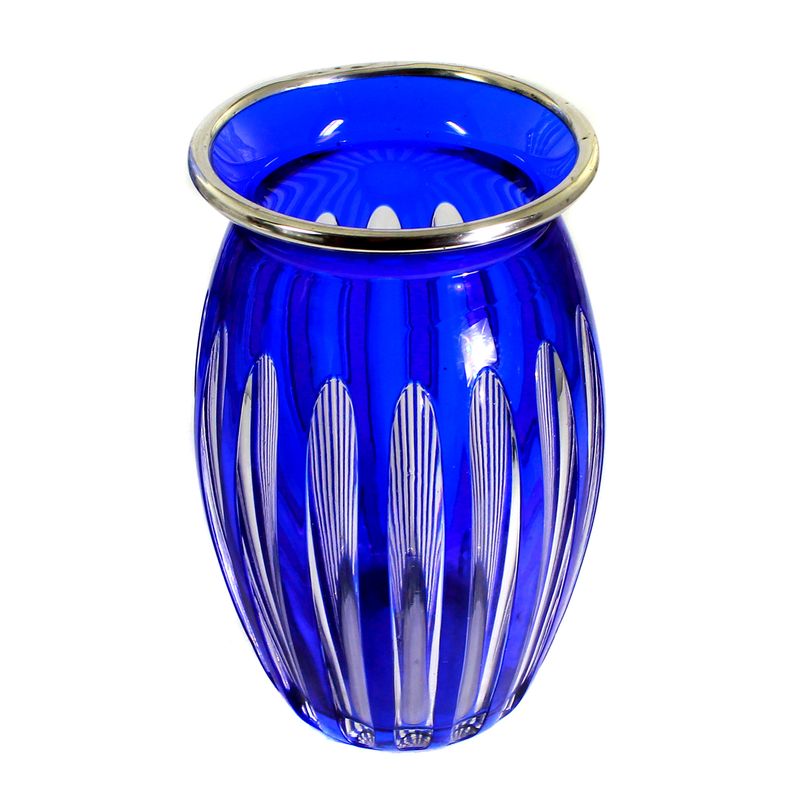 Vase with cobalt blue overlay and fluting, Josephinenhütte, Pfohl