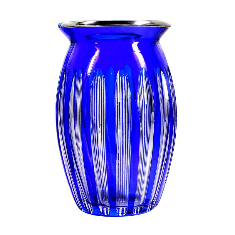 Vase with cobalt blue overlay and fluting, Josephinenhütte, Pfohl