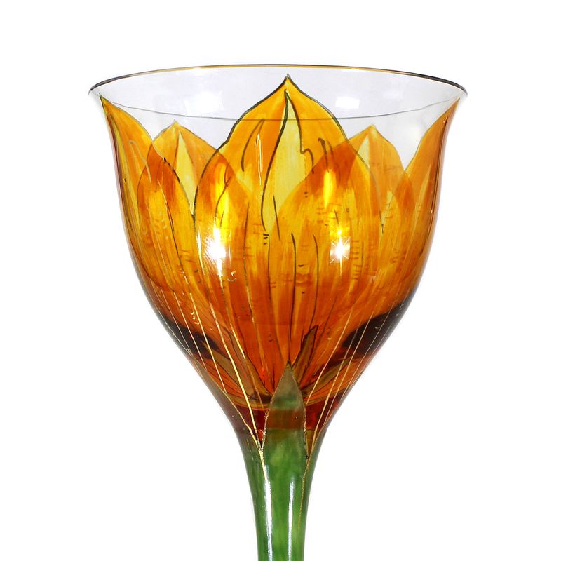 Stem glass with orange transparent enamel painting, F. Heckert, duck. Sütterlin around 1905