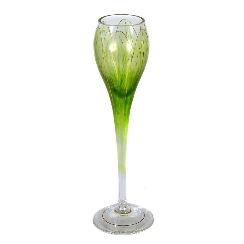 Stem glass with green transparent enamel painting, F. Heckert, duck. Sütterlin around 1905