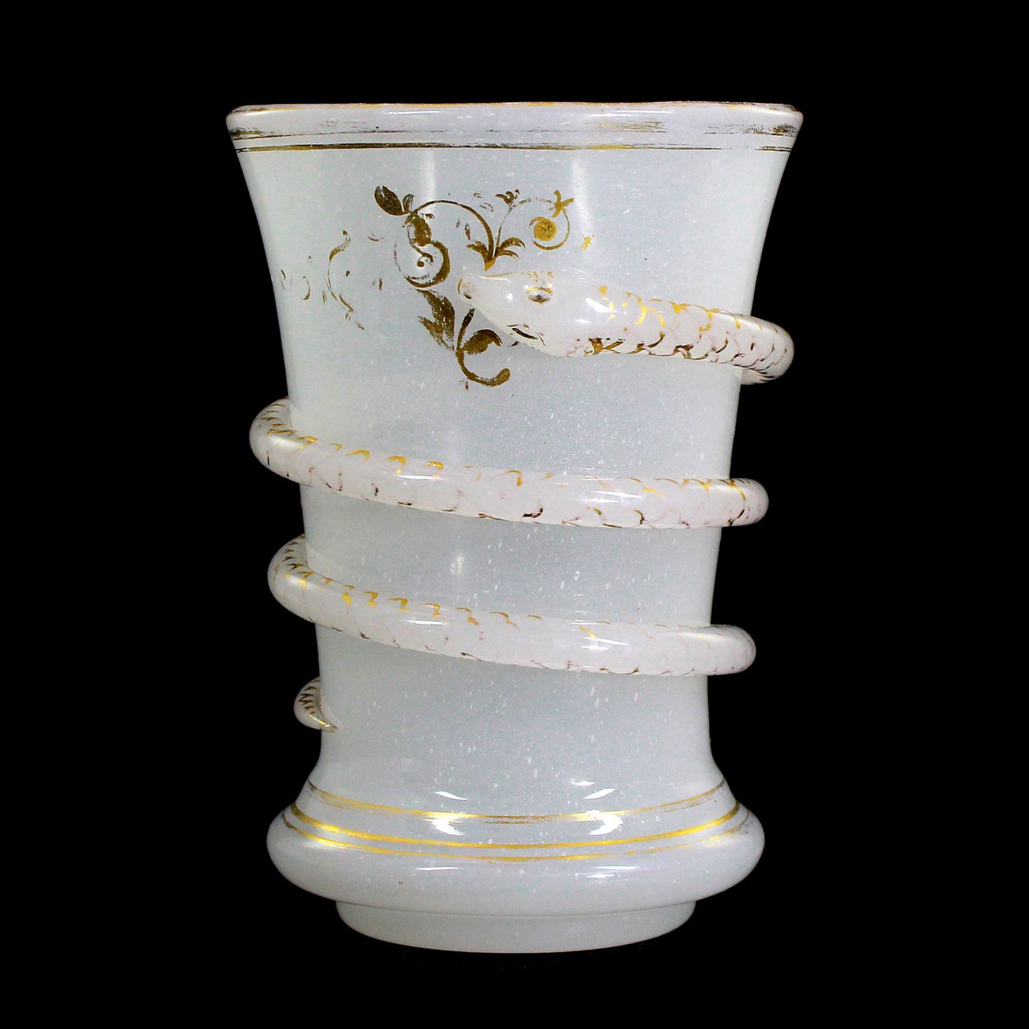 Cup made of white alabaster glass with a snake running around it, Josephinenhütte around 1850