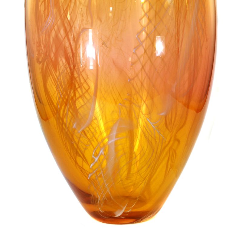 Tall studio glass vase with opaque white thread inlays, Richard Price