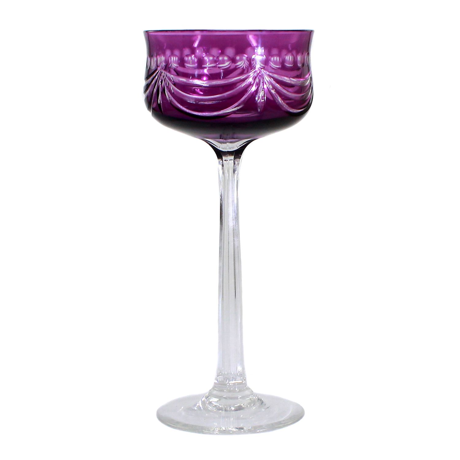 Stem glass with violet overlay and decorative cut decoration, Villeroy &amp; Boch around 1900