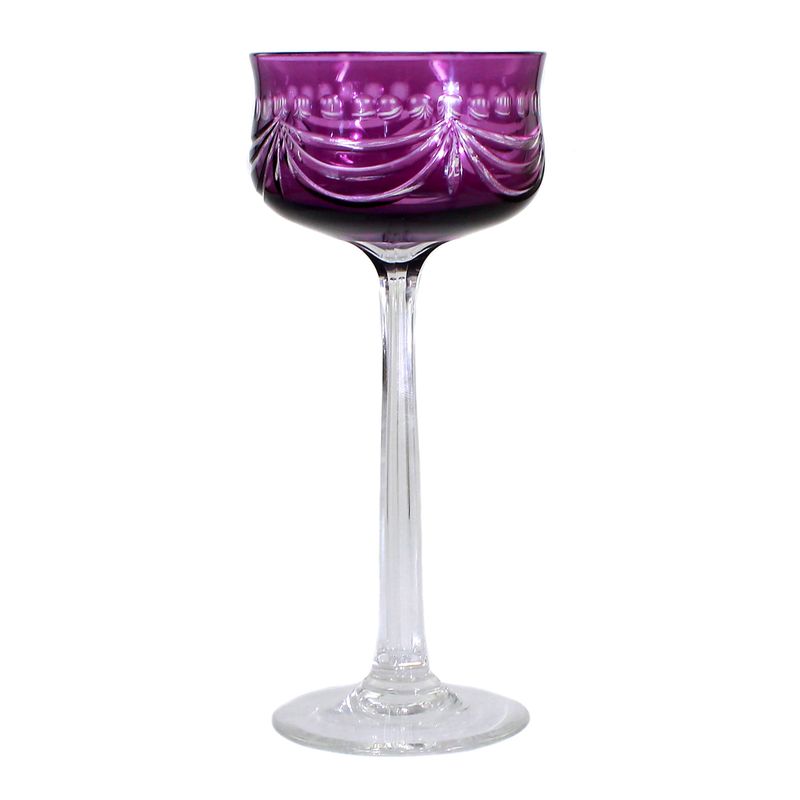Stem glass with violet overlay and decorative cut decoration, Villeroy &amp; Boch around 1900