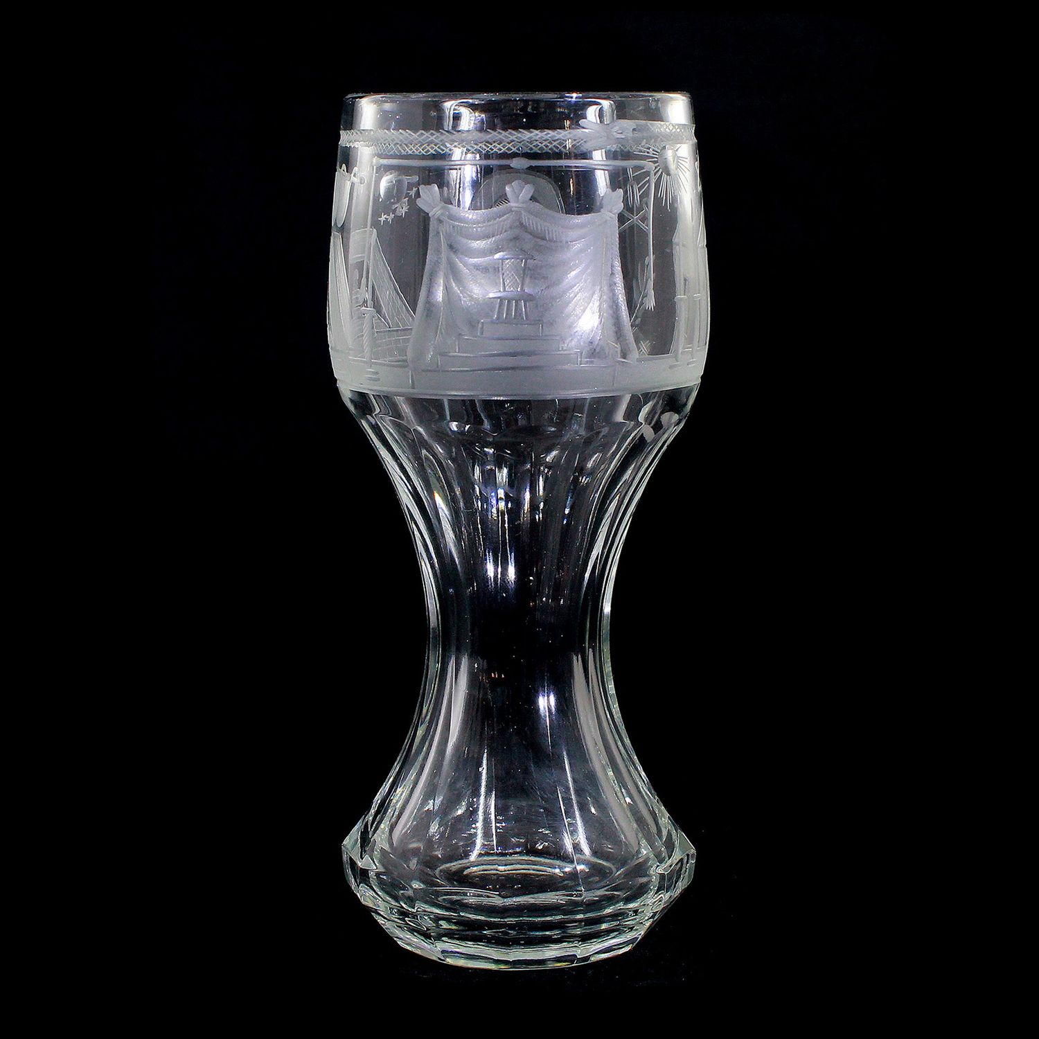 Large lodge glass with Masonic symbols cut all around