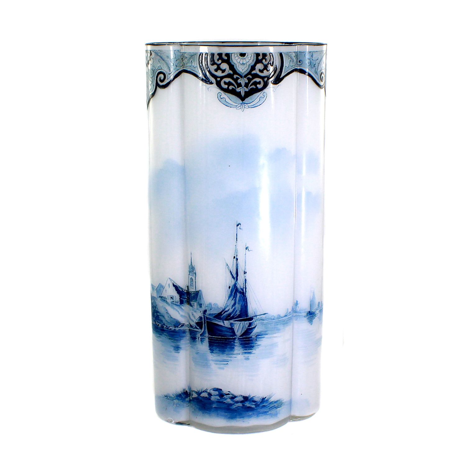 Vase with sailing ships and windmills. Legras &amp; Cie, Nevers series around 1910, defective