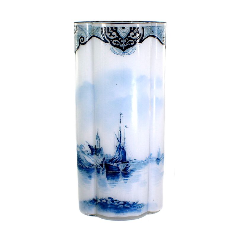 Vase with sailing ships and windmills. Legras &amp; Cie, Nevers series around 1910, defective