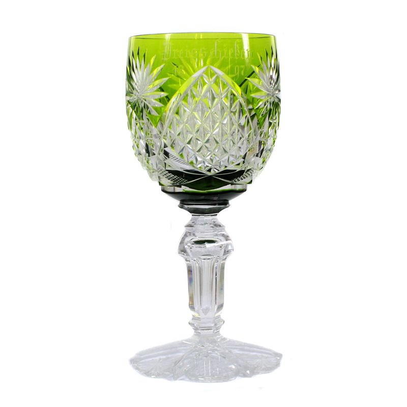 Rare small decorative goblet with olive green overlay, Val St. Lambert around 1897