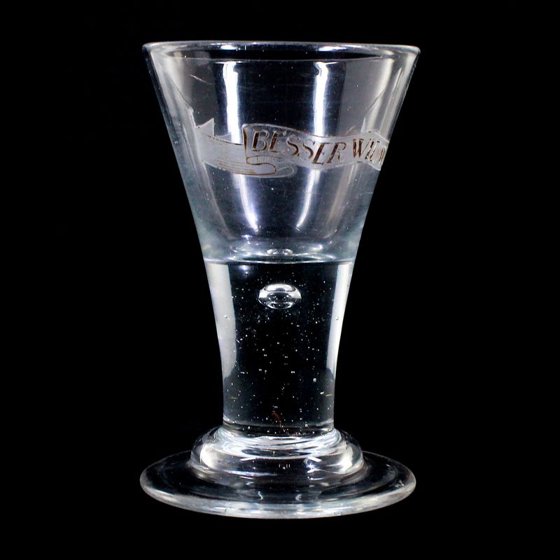 Brandy glass with pierced air pearl and motto, Lauenstein around 1770