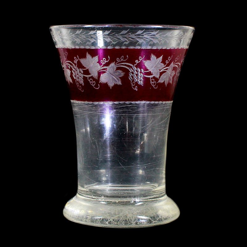 Ranft cup with glazed ribbon and cut vines, Bohemia around 1830