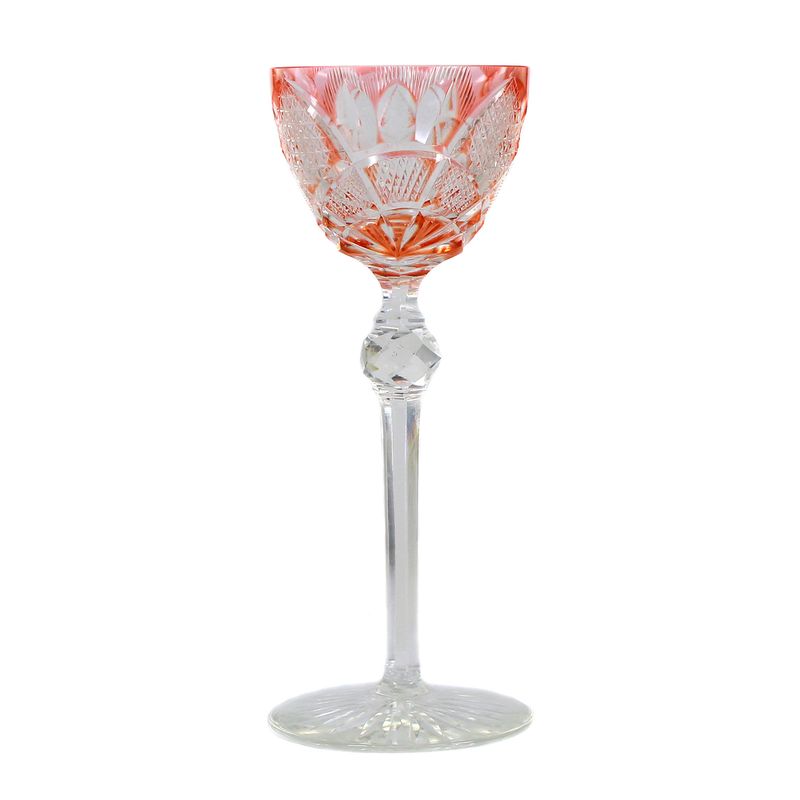 Stem glass with orange overlay and decorative cut decoration, Rheinische Glashütten