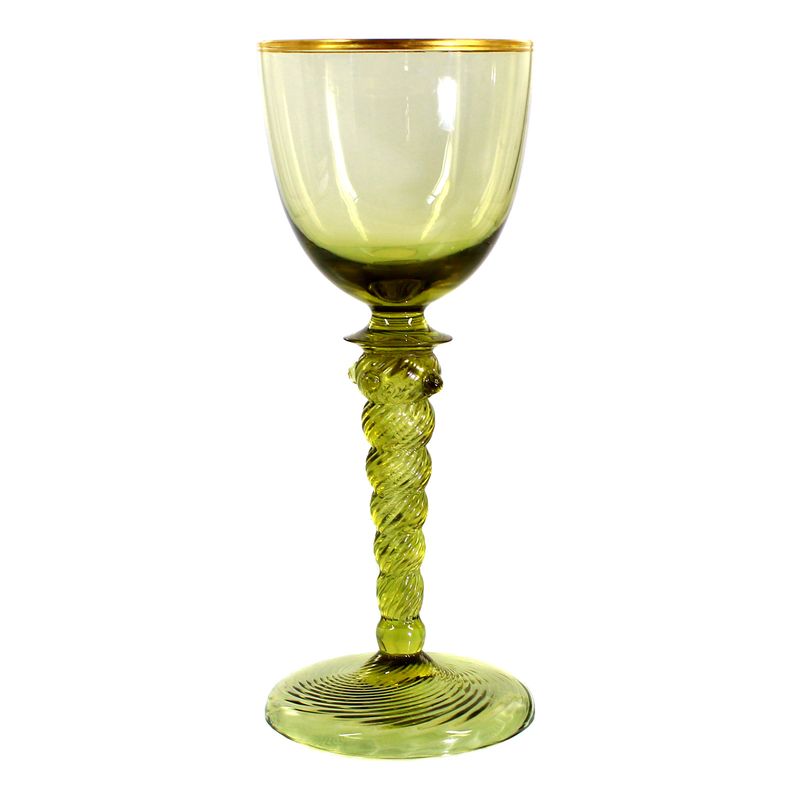 Pair of Romans made of olive green glass with grooved decoration, Josephinenhütte around 1900