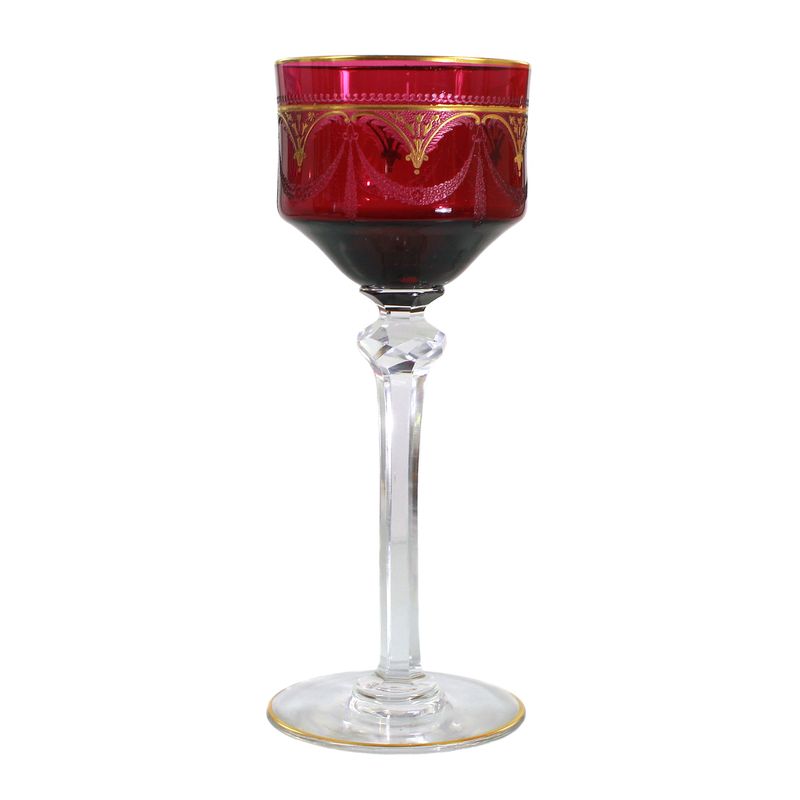 Stem glass with magenta overlay, etched and gilded decoration, Saint Louis, 1905
