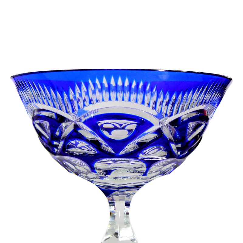 Champagne bowl with cobalt blue overlay and decorative cut decoration, probably Knittel around 1930
