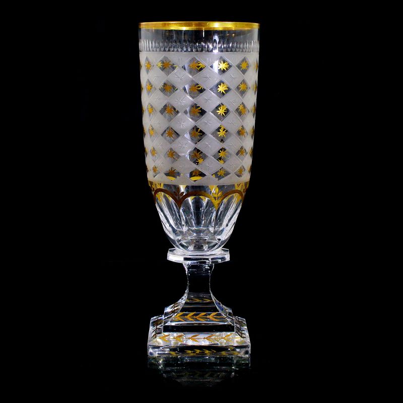 Champagne glass with square plinth, diamond pattern and lancet cut, Kosta