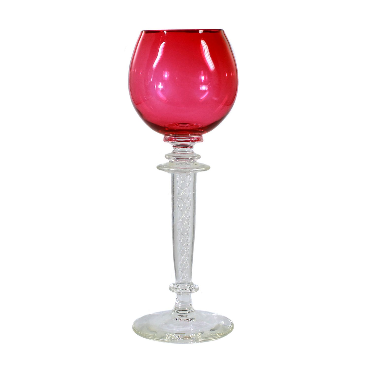 Stem glass with air filigree threads, bowl with gold ruby ​​overlay, around 1890