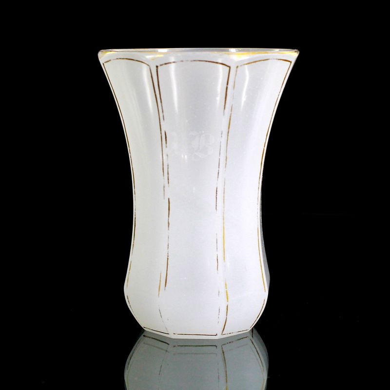 Multi-faceted cup made of white alabaster glass with gold lines, Josephinenhütte